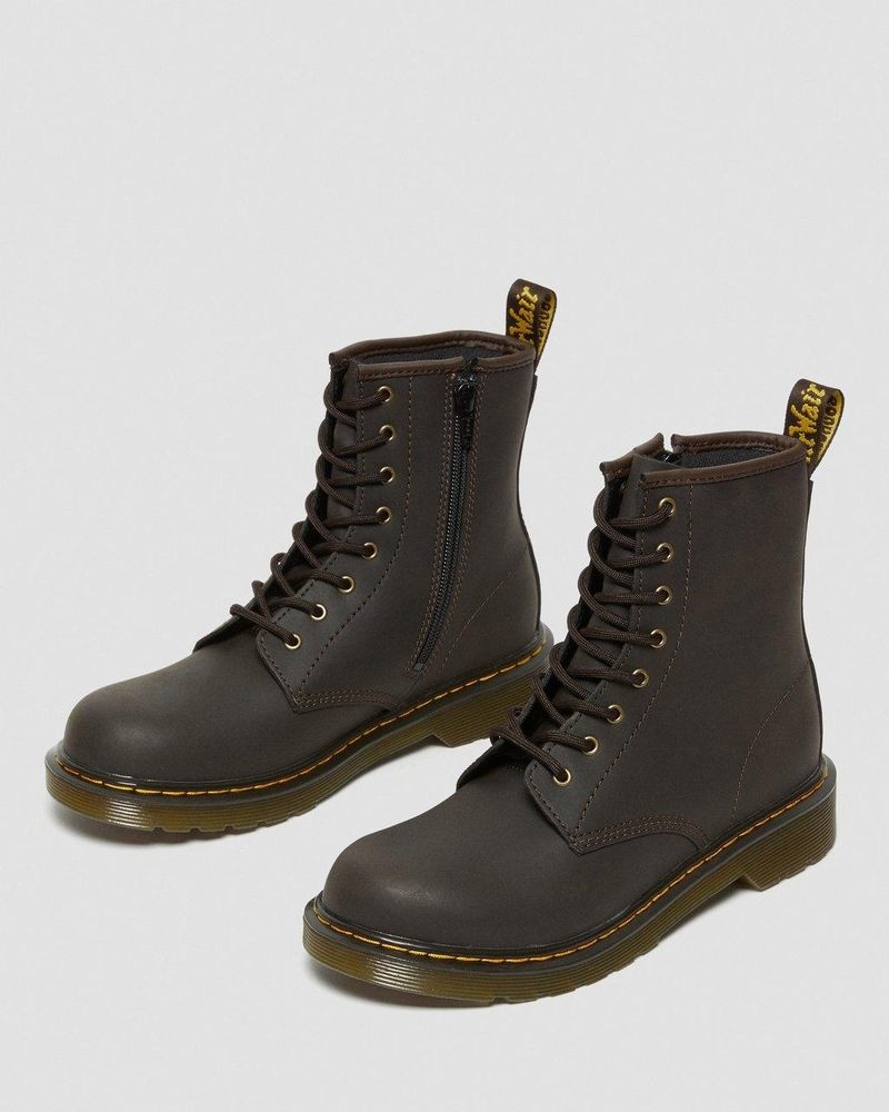 Dr Doc Martens Youth 1460 Wildhorse Cuero Encaje Up Boots (Wildhorse Lamper) Marrom Oscuro | KD26-U9XT