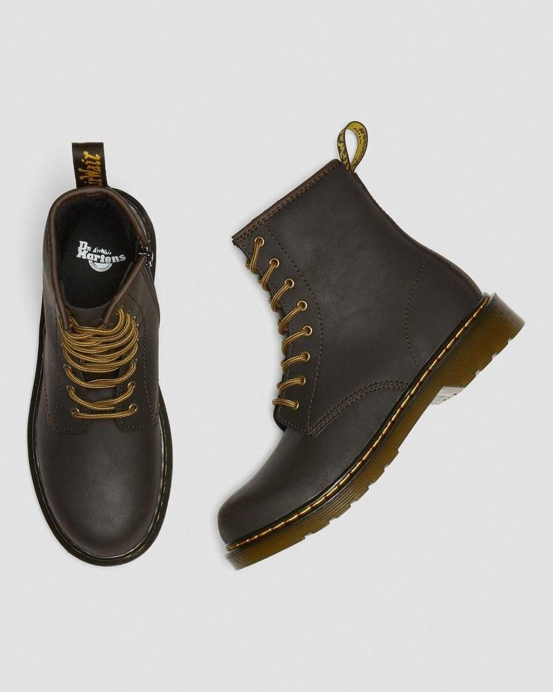 Dr Doc Martens Youth 1460 Wildhorse Cuero Encaje Up Boots (Wildhorse Lamper) Marrom Oscuro | KD26-U9XT