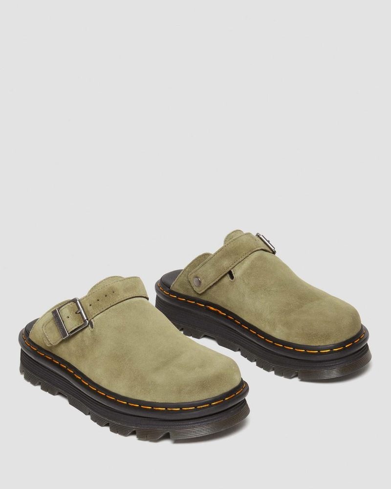 Dr Doc Martens Zebzag Gamuza Casuales Destalonadas Plataforma Mules (E.H.Gamuza) Verde Oliva | OG43-D3OW