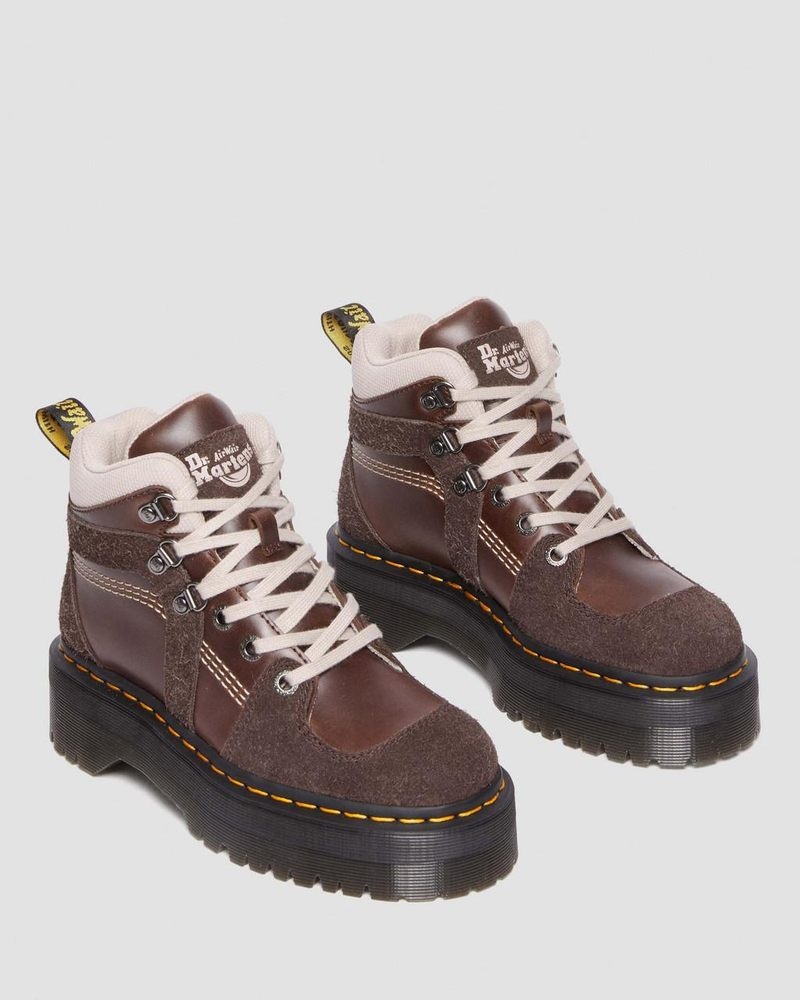 Dr Doc Martens Zuma Cuero & Gamuza Hiker Estilo Boots (Classic Pull Up + Wooly Bully) Marrom Oscuro | CL19-R2BG