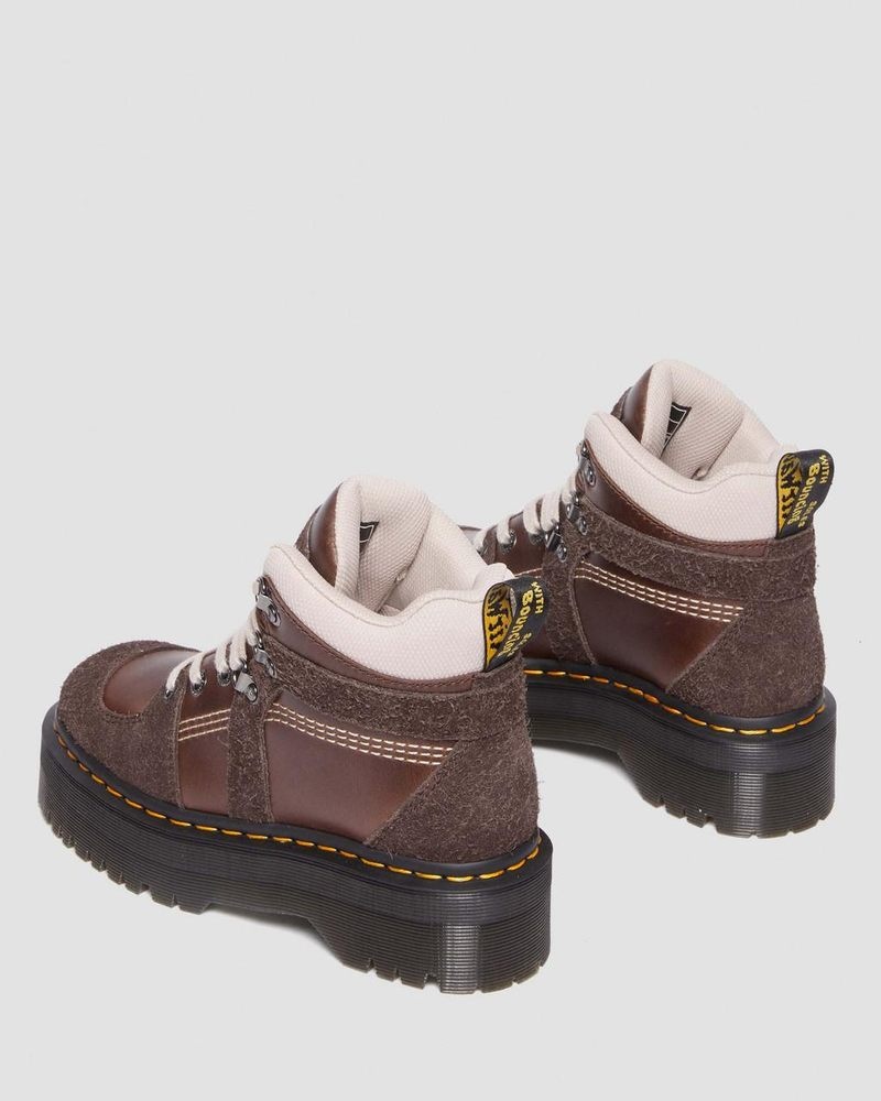 Dr Doc Martens Zuma Cuero & Gamuza Hiker Estilo Boots (Classic Pull Up + Wooly Bully) Marrom Oscuro | CL19-R2BG