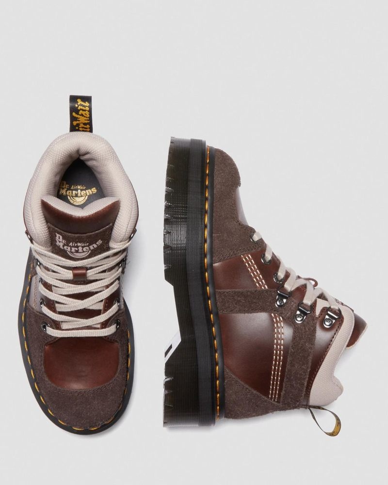 Dr Doc Martens Zuma Cuero & Gamuza Hiker Estilo Boots (Classic Pull Up + Wooly Bully) Marrom Oscuro | CL19-R2BG