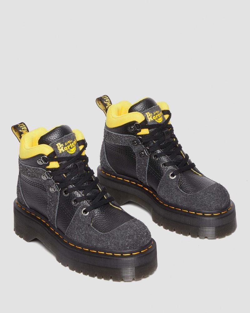 Dr Doc Martens Zuma Milled Nappa Cuero & Gamuza Hiker Estilo Boots Negros | UY41-X6ET