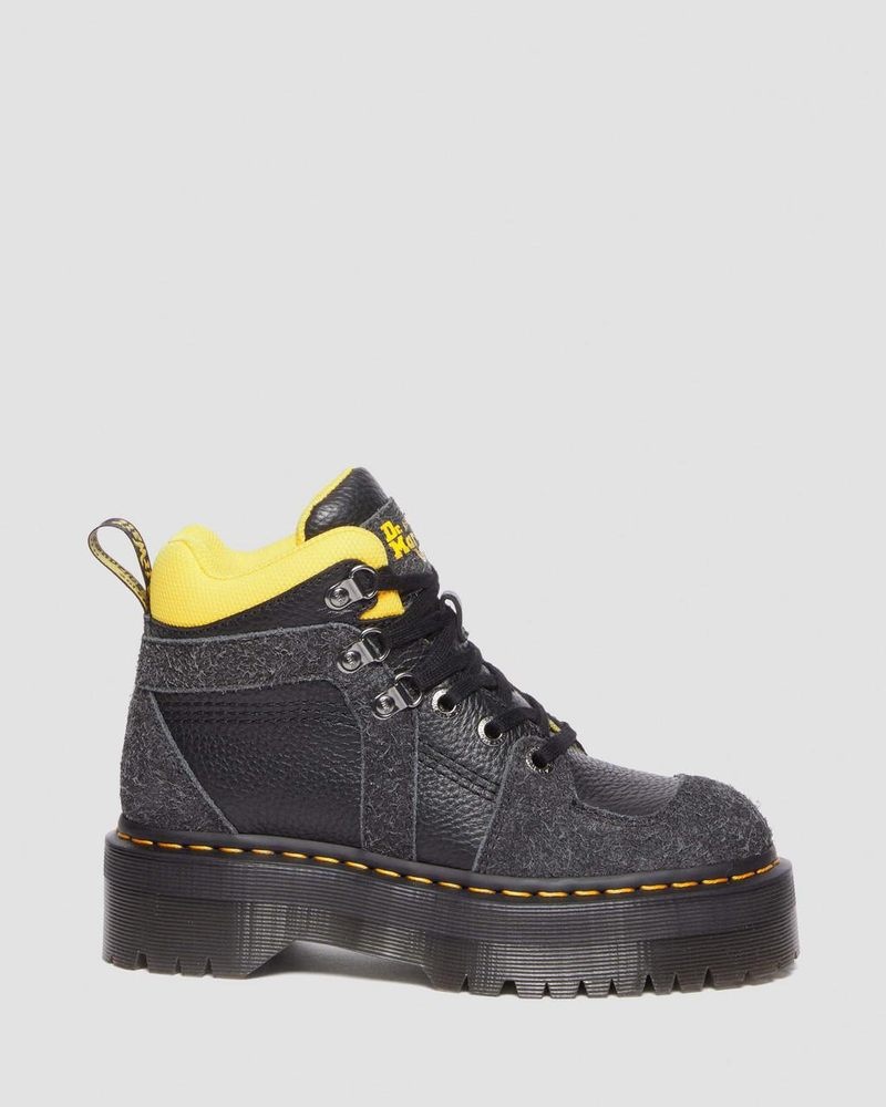 Dr Doc Martens Zuma Milled Nappa Cuero & Gamuza Hiker Estilo Boots Negros | UY41-X6ET