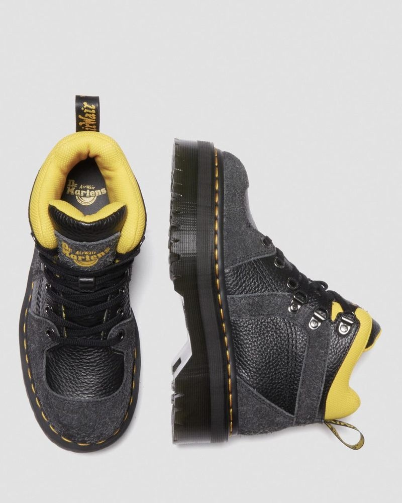 Dr Doc Martens Zuma Milled Nappa Cuero & Gamuza Hiker Estilo Boots Negros | UY41-X6ET