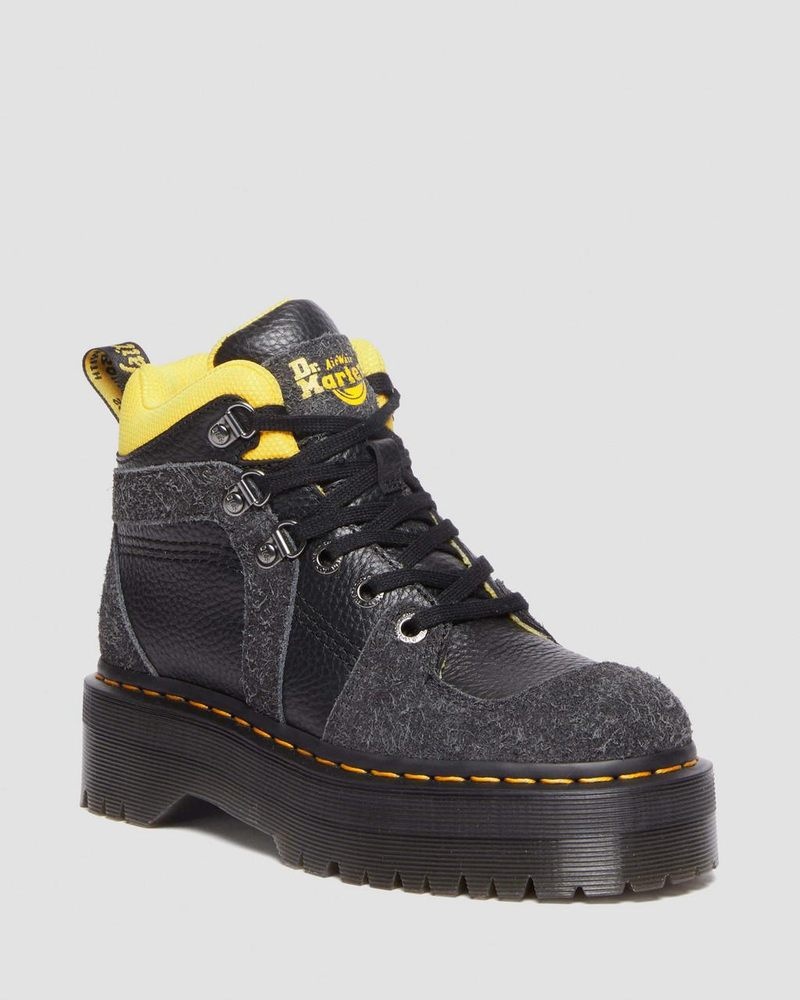 Dr Doc Martens Zuma Milled Nappa Cuero & Gamuza Hiker Estilo Boots Negros | UY41-X6ET